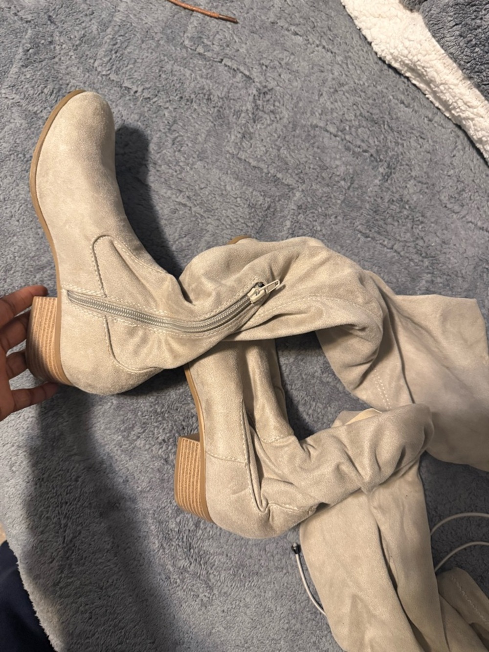 Over-the-Knee Slouch Boots in Light Beige